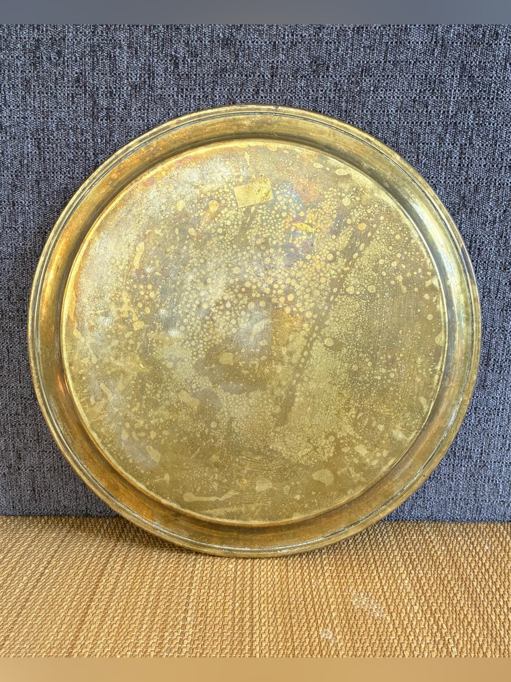 Vintage Brass Tray Etched Home Decor Patina Medium 10.5” - Picture 2 of 4